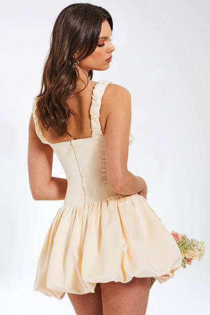 Square Collar Bubble Hem Solid Mini Dress