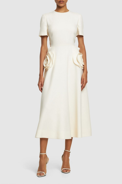 Ava Floral Applique Short Sleeves Midi Dress