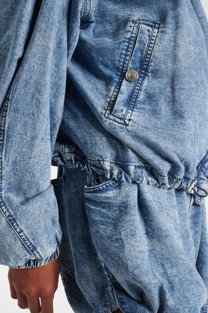 Lmara Drawstring Petal Collar Denim Jacket