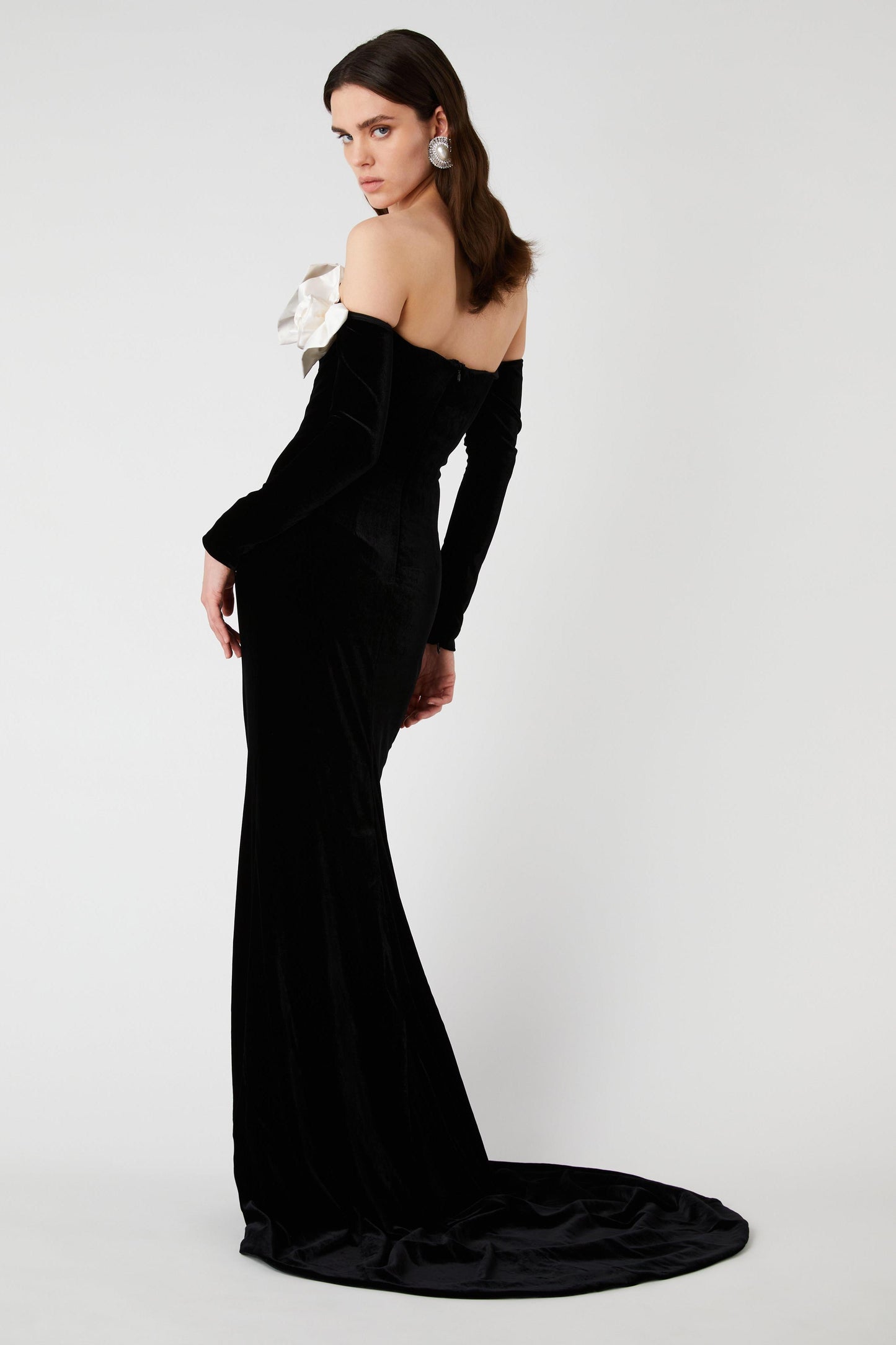 Lara Bowtie Off-shoulder Velvet Maxi Dress