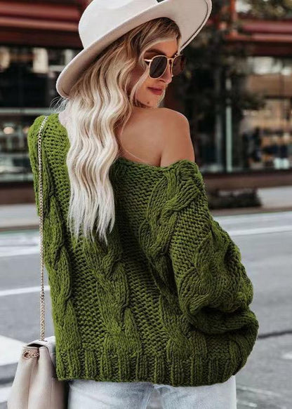 Cozy Vibes - Off-Shoulder Chunky Knit Sweater