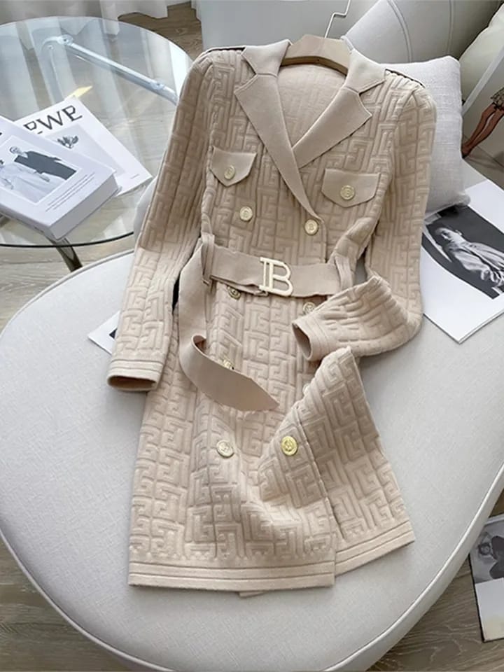 Print Blazer Dress With Belt