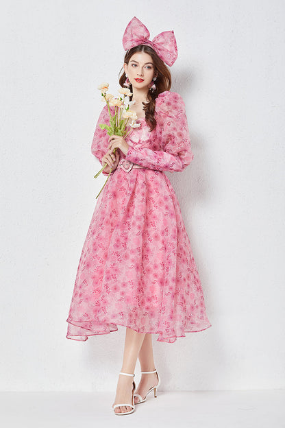 Light Luxury Slim Puff Sleeve Bright Silk Yarn Oversized Puff Dress