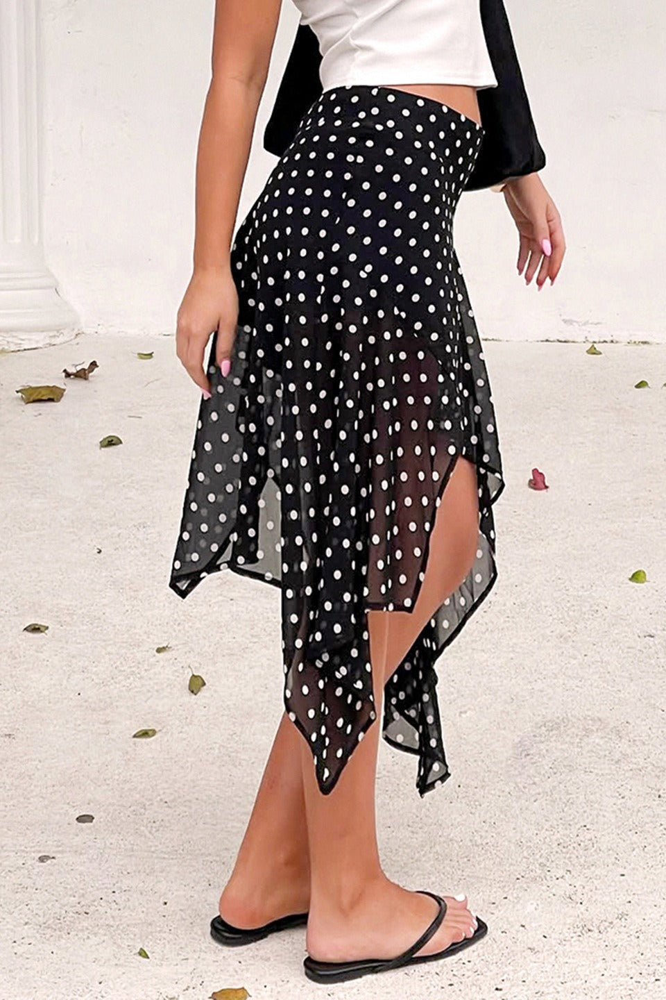 Polka Dot Wrap Tie Midi Skirt