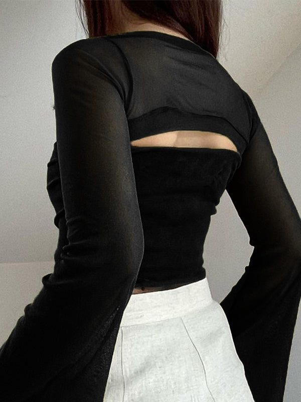 Bandeau Mesh Two Piece Long Sleeve Tube Top