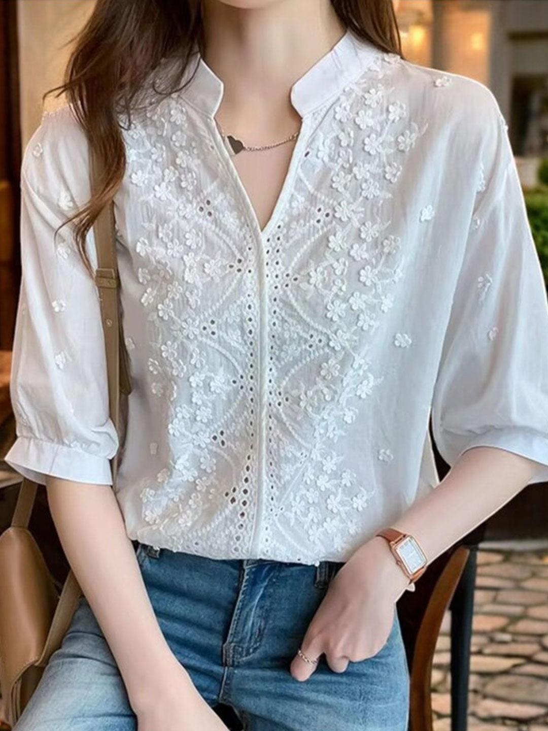 Alexa Embroidered Jacquard Lace Shirt