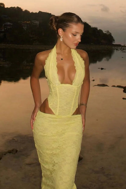 Halter Hollow Waist Split Sexy Maxi Dress