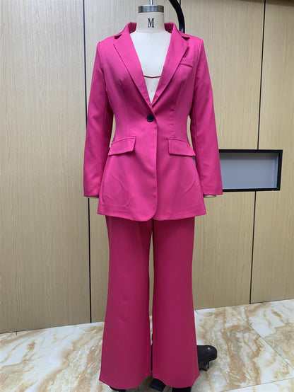 One Button Blazer & Pants Coord Set