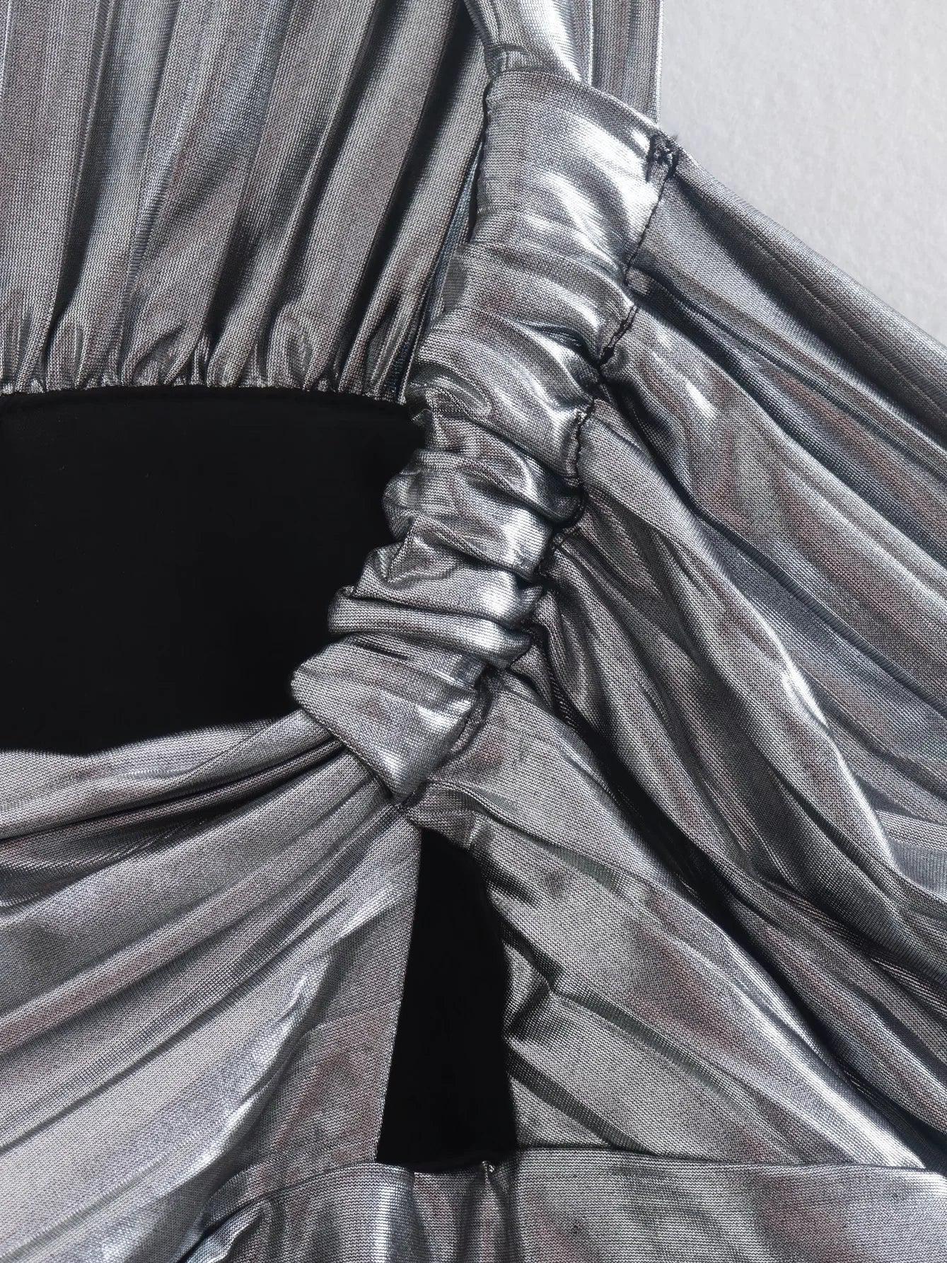 Metallic Golden One Shoulder Crop Top