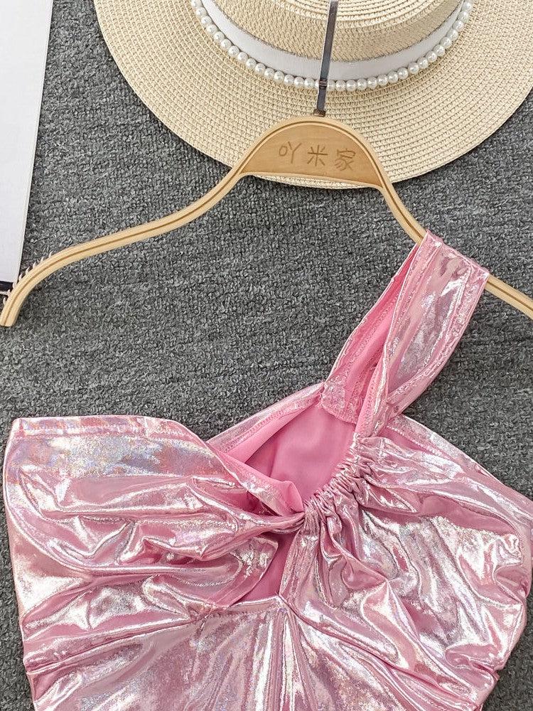 Metallic Golden One Shoulder Crop Top