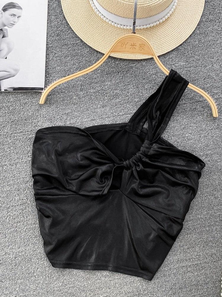 Metallic Golden One Shoulder Crop Top