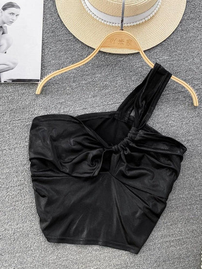Metallic Golden One Shoulder Crop Top