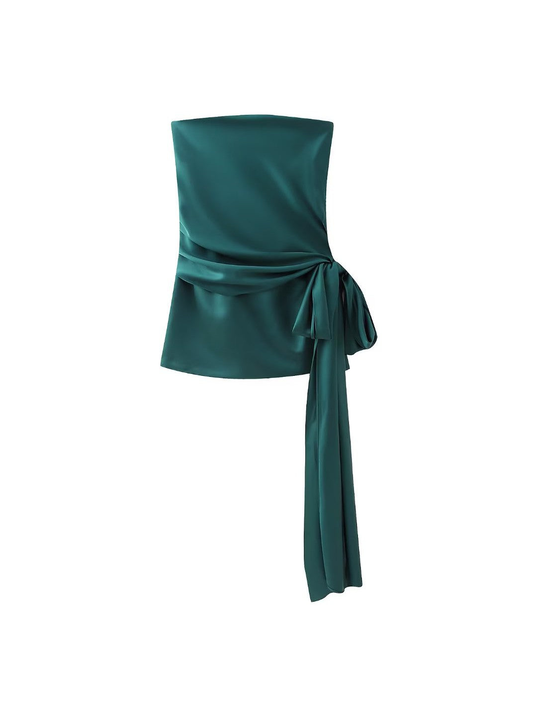 Emerald Green Satin Ribbon Tube Wrap Dress