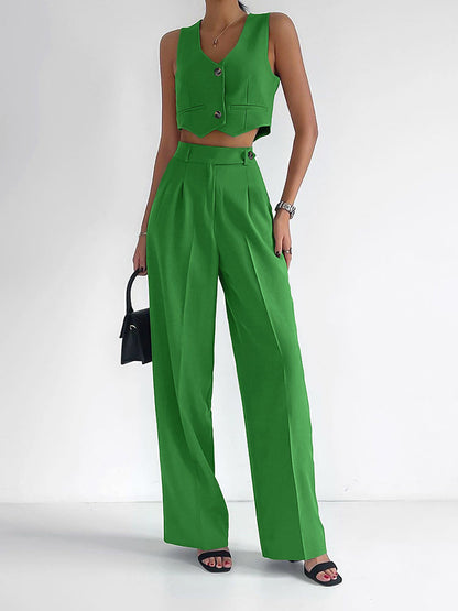 Linen Waist Coat Vest & High Waist Pants Coord Set