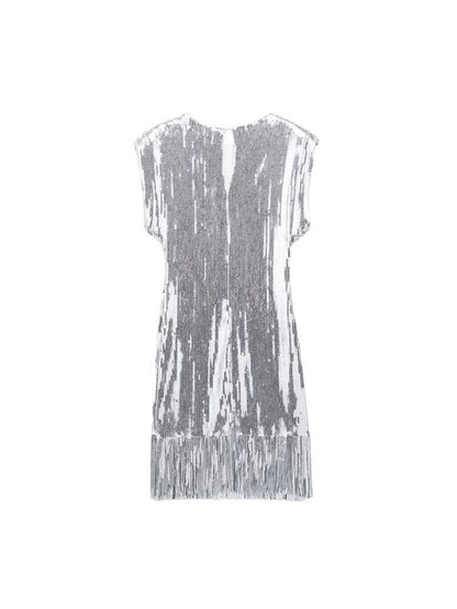 Silver Sequins Tassel Dress