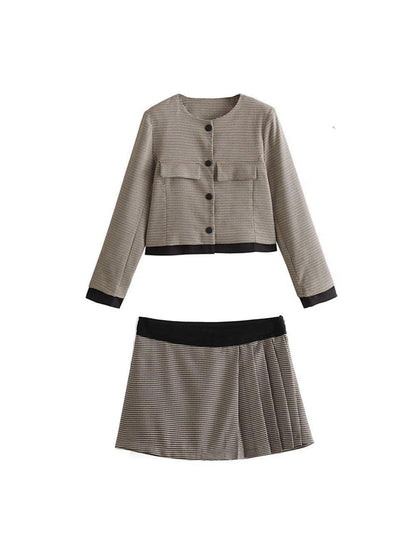 Gingham Print Short Blazer & Skirt Coord Set