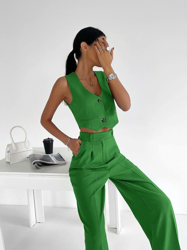 Linen Waist Coat Vest & High Waist Pants Coord Set