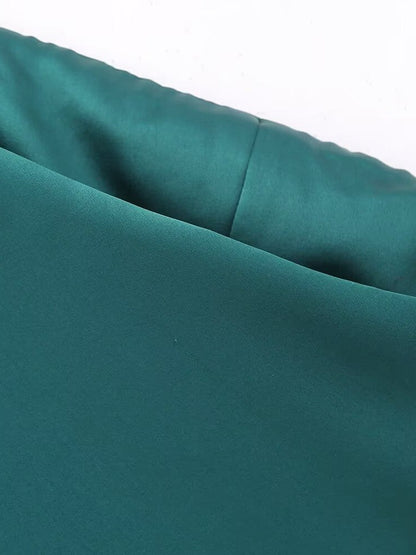 Emerald Green Satin Ribbon Tube Wrap Dress