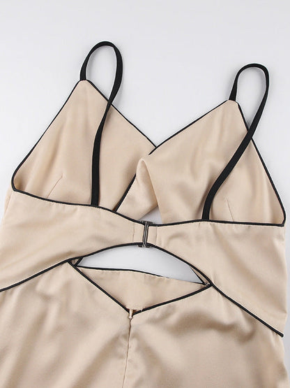 V Neck Dress Hollow Out Cutout High Slit Maxi Dress