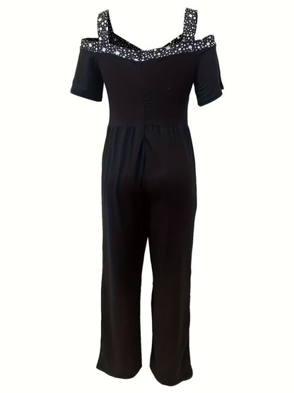 Polka Dot Print Off-shoulder Wide Leg Jumpsuits