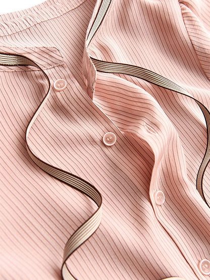 Bella Elegant Bow Tie Striped Shirt Top