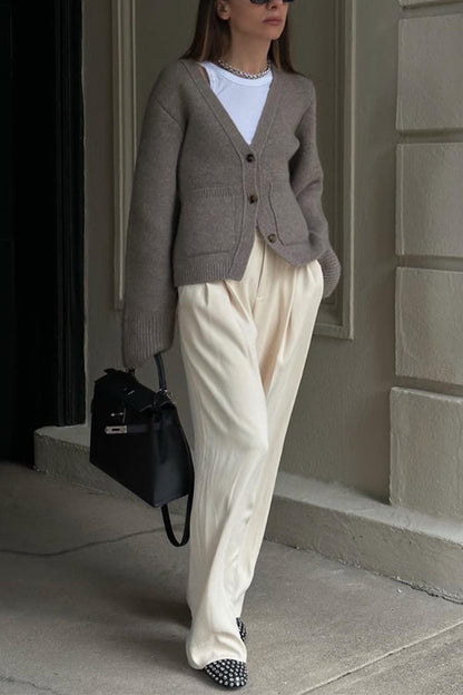 Meridress V Neck Button Down Pocketed Sweater Cardigan