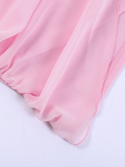Pink Tube Top Mesh Ribbon Bodycon Dress