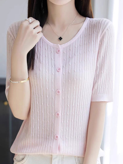 Bailey Loose Crew Neck Solid Color Cable Knitted Top