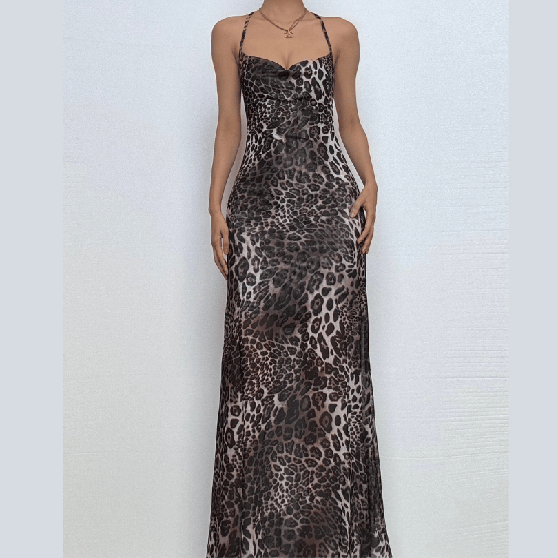 Halter leopard print maxi dress