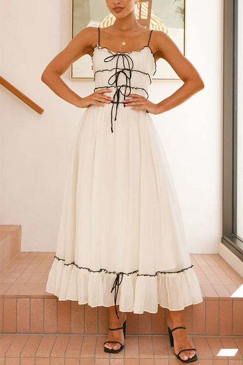 Frill Trim Tie Bow Swing Maxi Cami Dress