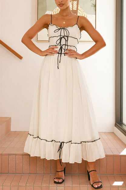 Frill Trim Tie Bow Swing Maxi Cami Dress