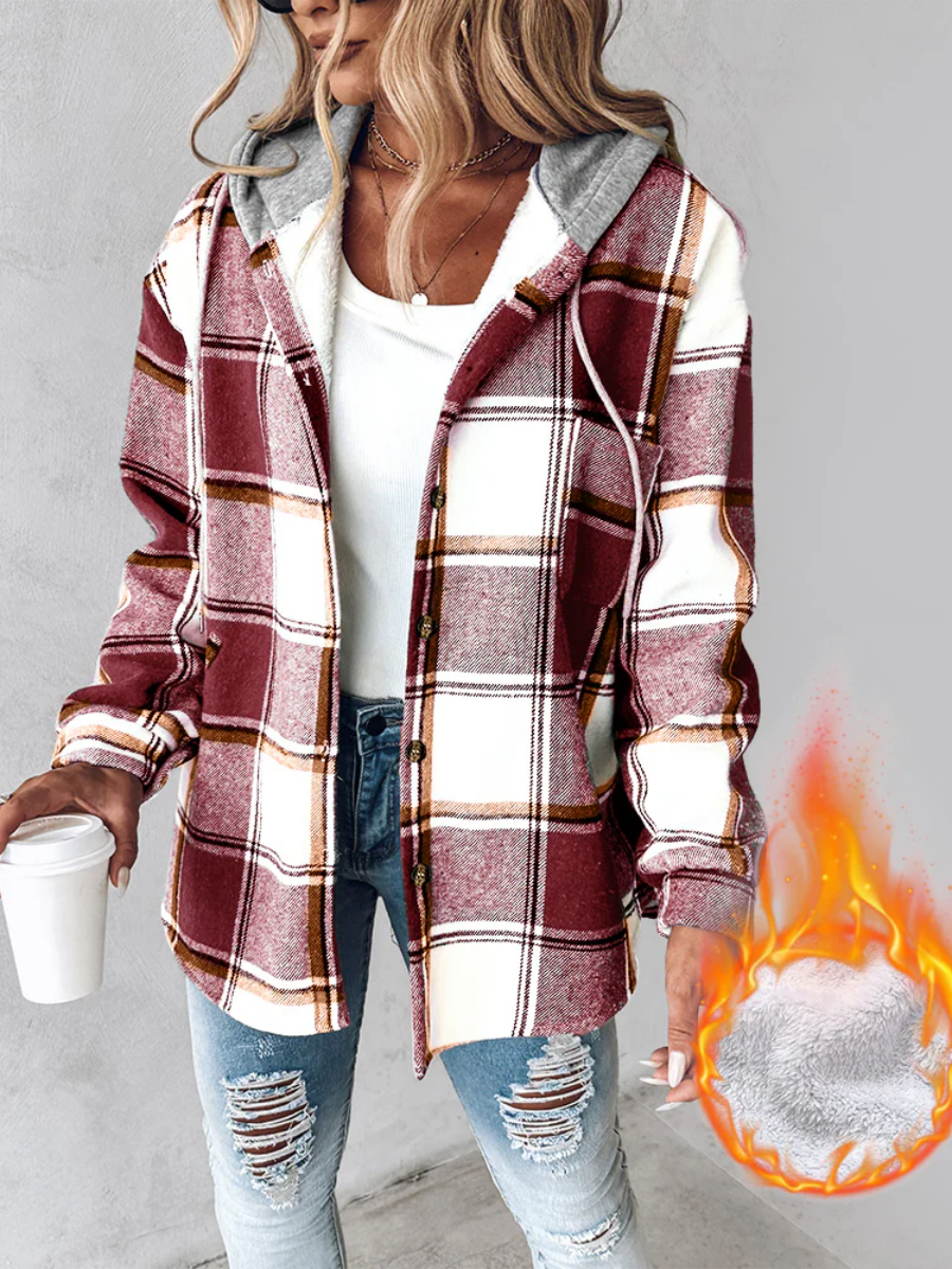 Plaid Long Sleeve Plush Hooded Jackets