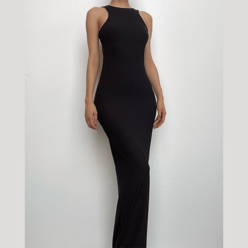 Sleeveless backless solid round neck maxi dress-final-sale