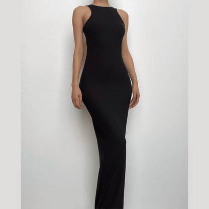 Sleeveless backless solid round neck maxi dress-final-sale