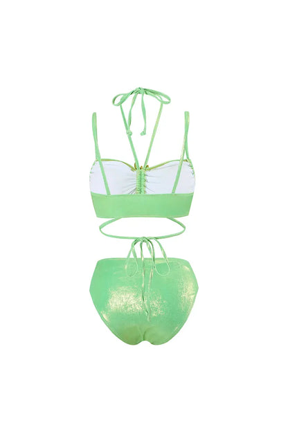 Mint Green Rhinestone Halter Bikini Set