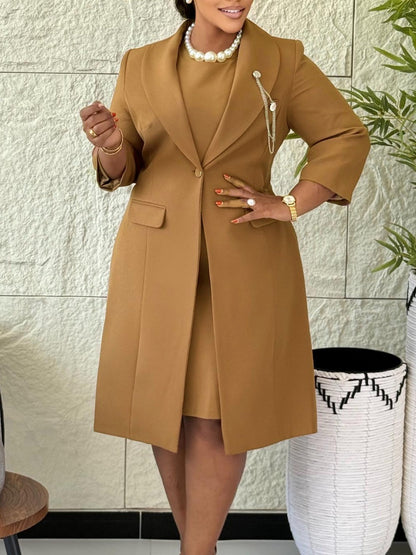 Slim Fit Long Suit Jacket Suspender Skirt 2-piece Sets