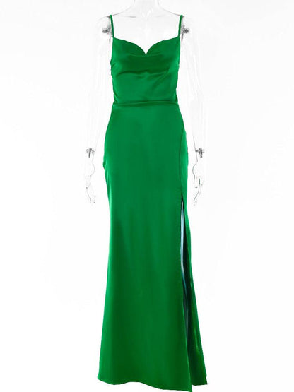 High Slit Spaghetti Strap Backless Maxi Dress