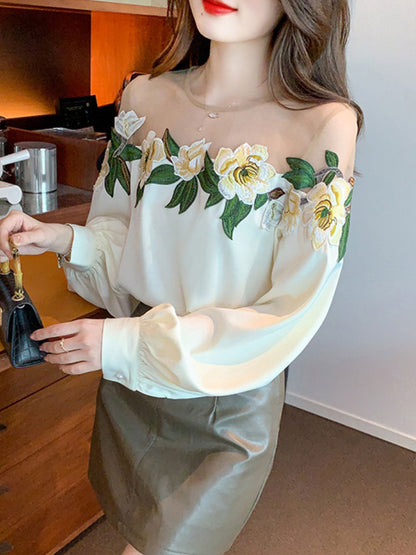 Gianna Elegant Embroidered Mesh Blouse