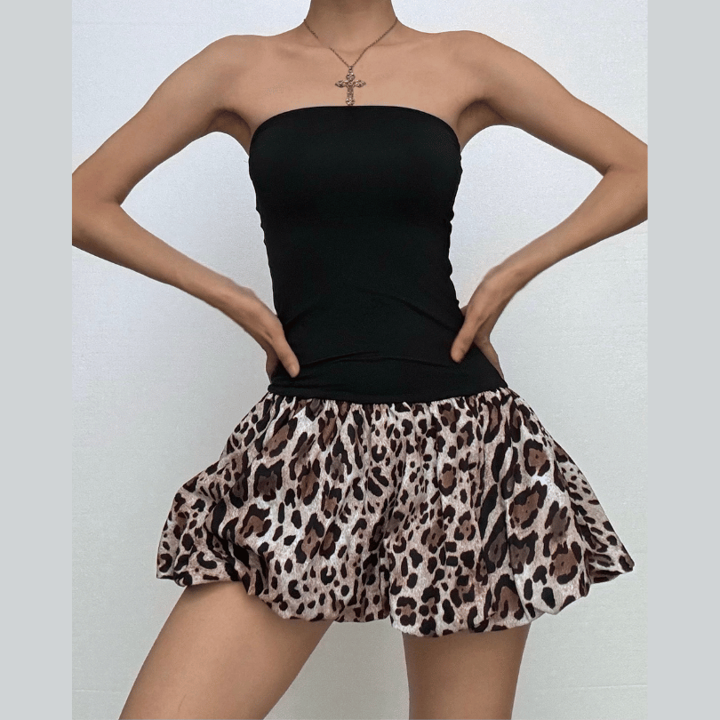 Leopard print patchwork tube mini dress