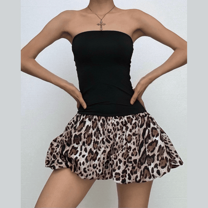 Leopard print patchwork tube mini dress