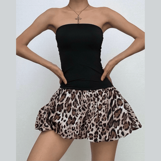 Leopard print patchwork tube mini dress