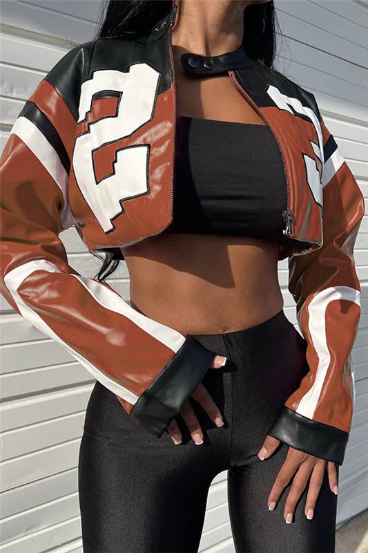 Embroidered Biker Faux Leather Jacket