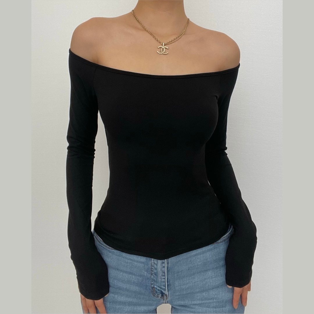 Gloves solid off shoulder hollow out long sleeve cut out top