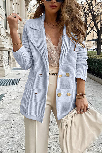 Double Breasted Textured Cardigan with Pockets