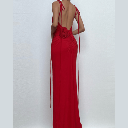 Flower applique self tie cami maxi dress