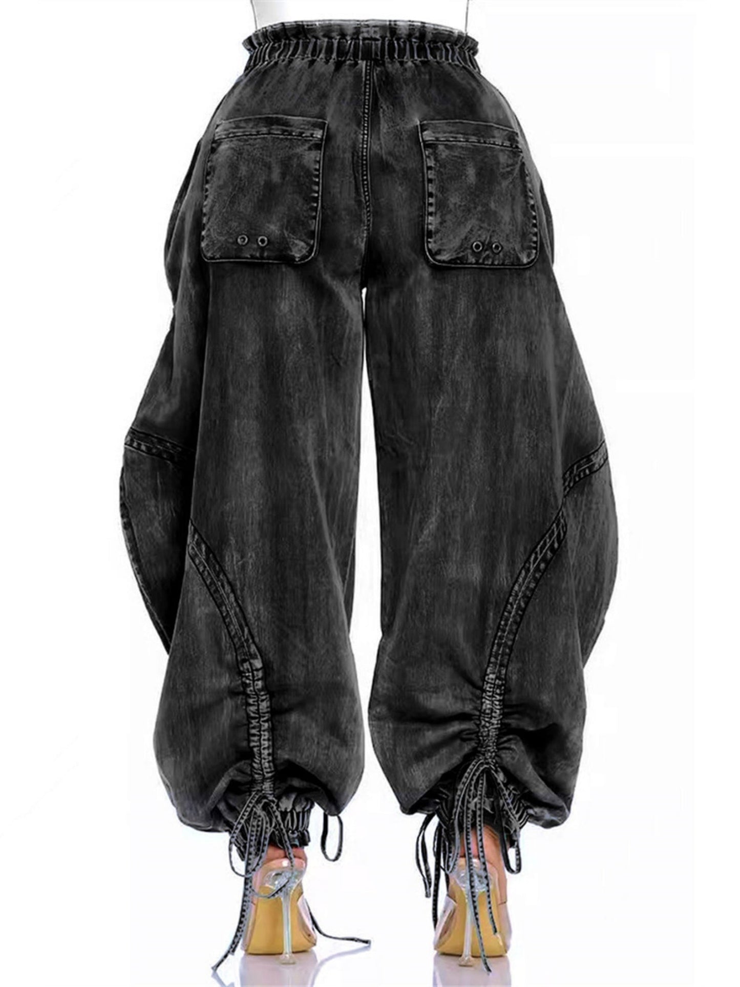 Y2K Drawstring Bow Tie Loose-fitting Ankles Jeans