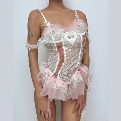 Ruffle bowknot lace metal chain top