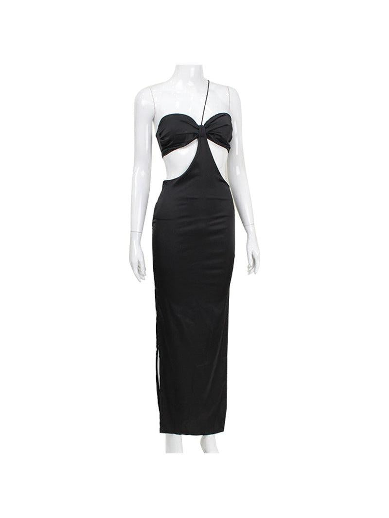 Halterneck Ruched Tube Cutout Backless Dress