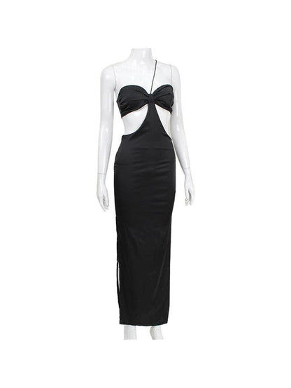 Halterneck Ruched Tube Cutout Backless Dress