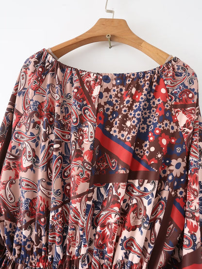 Floral Print Round Neck Lace Up Maxi Dress